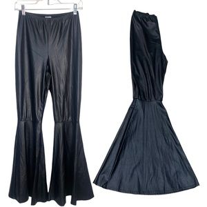 Vintage super bell‎ bottom black faux vegan leather pull on pants szS